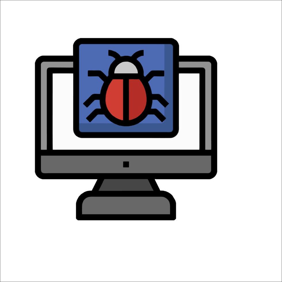 A computer with a bug on it vector