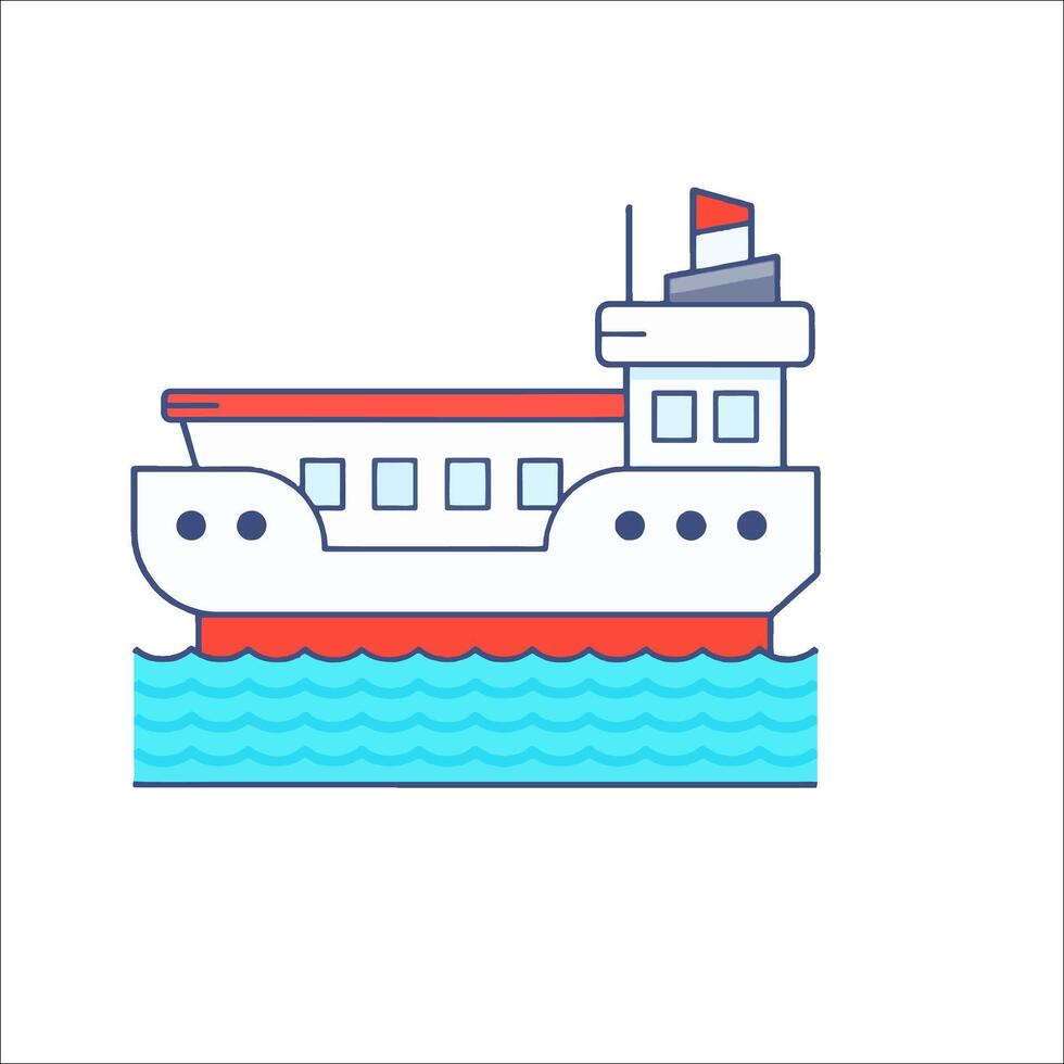 A ferry boat is shown in a line style vector