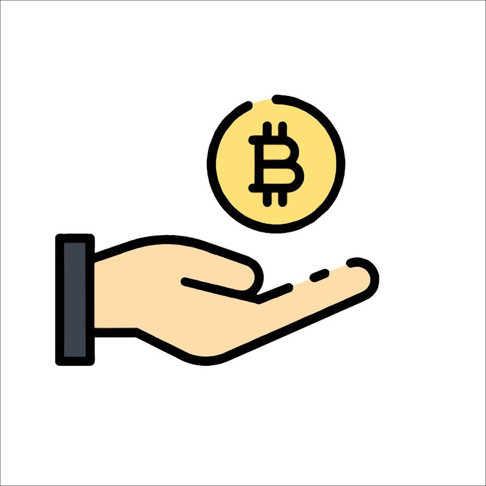 Bitcoin icon in hand with coin on white background vector