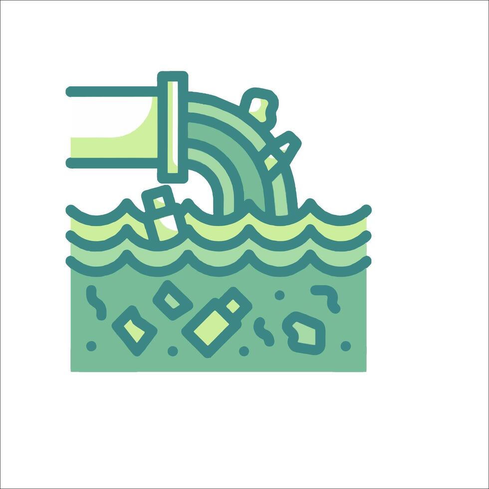 A green and white illustration of a pipe coming out of the water vector