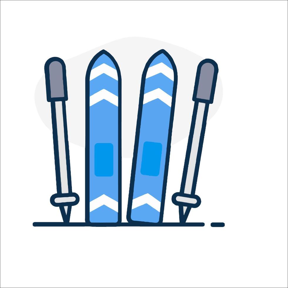 Two skis with a white background and blue lines vector