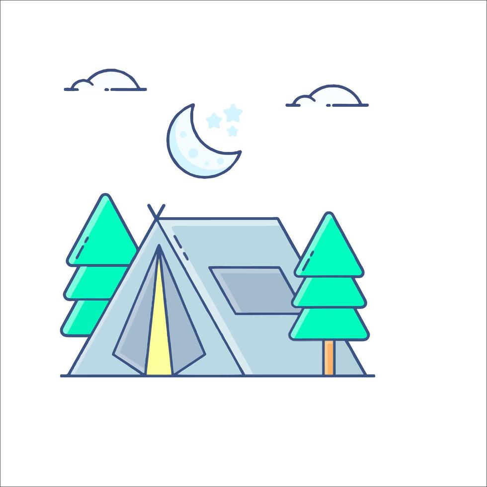 A tent and trees with a moon and stars vector