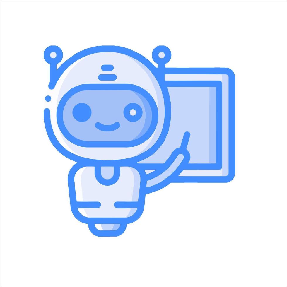 A robot holding a tablet with a blue background vector