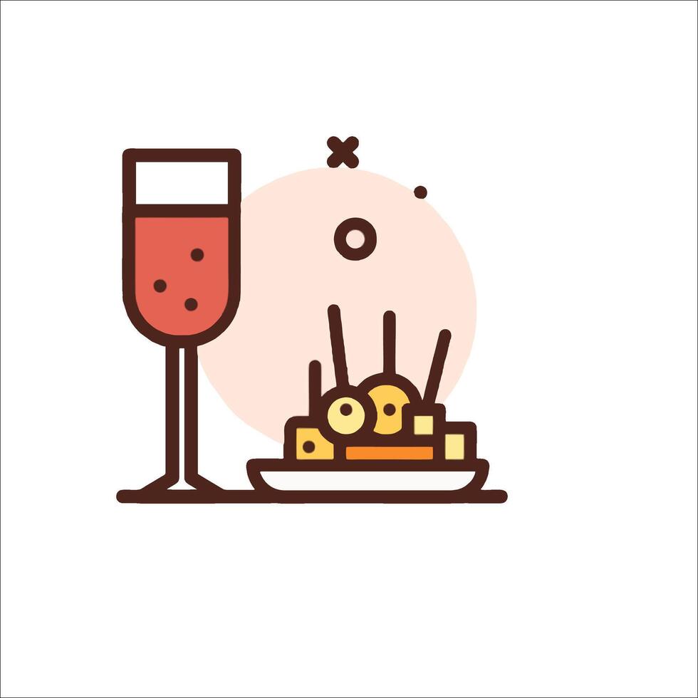 A glass of wine and a plate of food vector