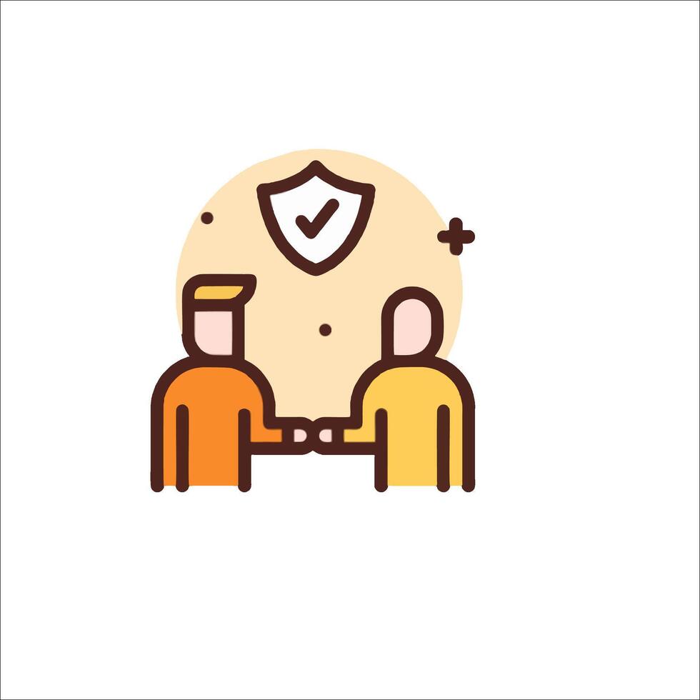 Two people shaking hands with a shield over them vector