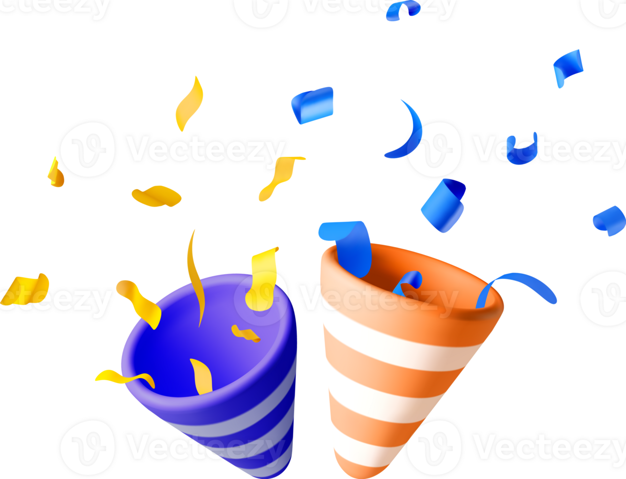 3D party popper with confetti ribbons png