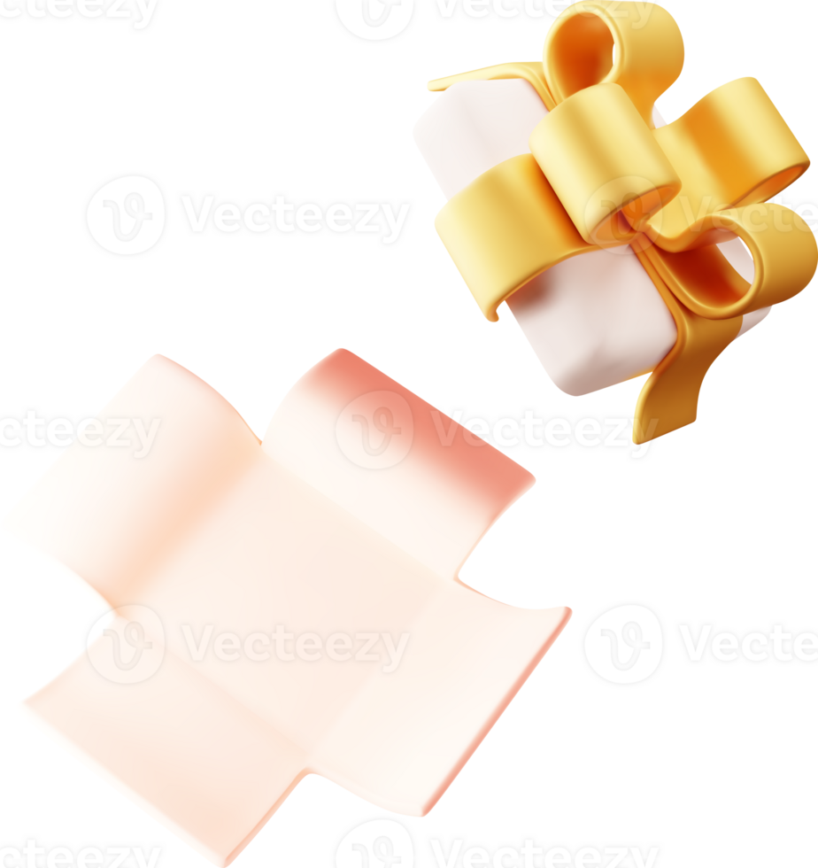 3D White Open Gift Box with Bow Icon png