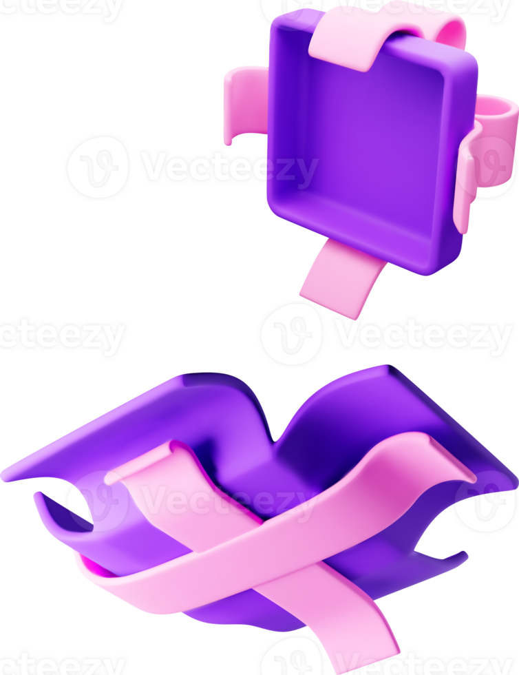 3D Purple Open Gift Box with Bow Icon png