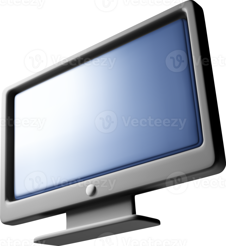 3d black PC monitor with empty screen isolated png