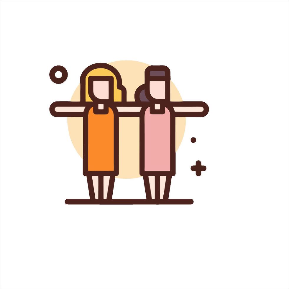 Two women standing together with arms outstretched vector