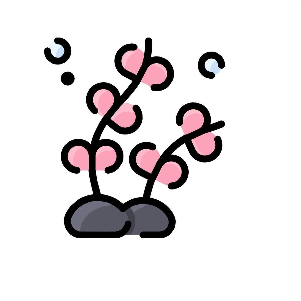A pink plant with black leaves and bubbles vector