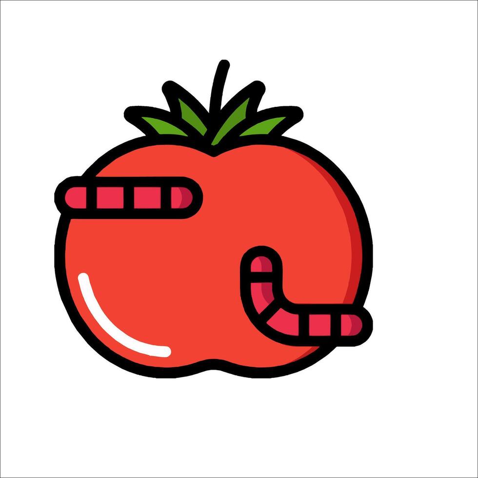 A cartoon tomato with worms on it vector