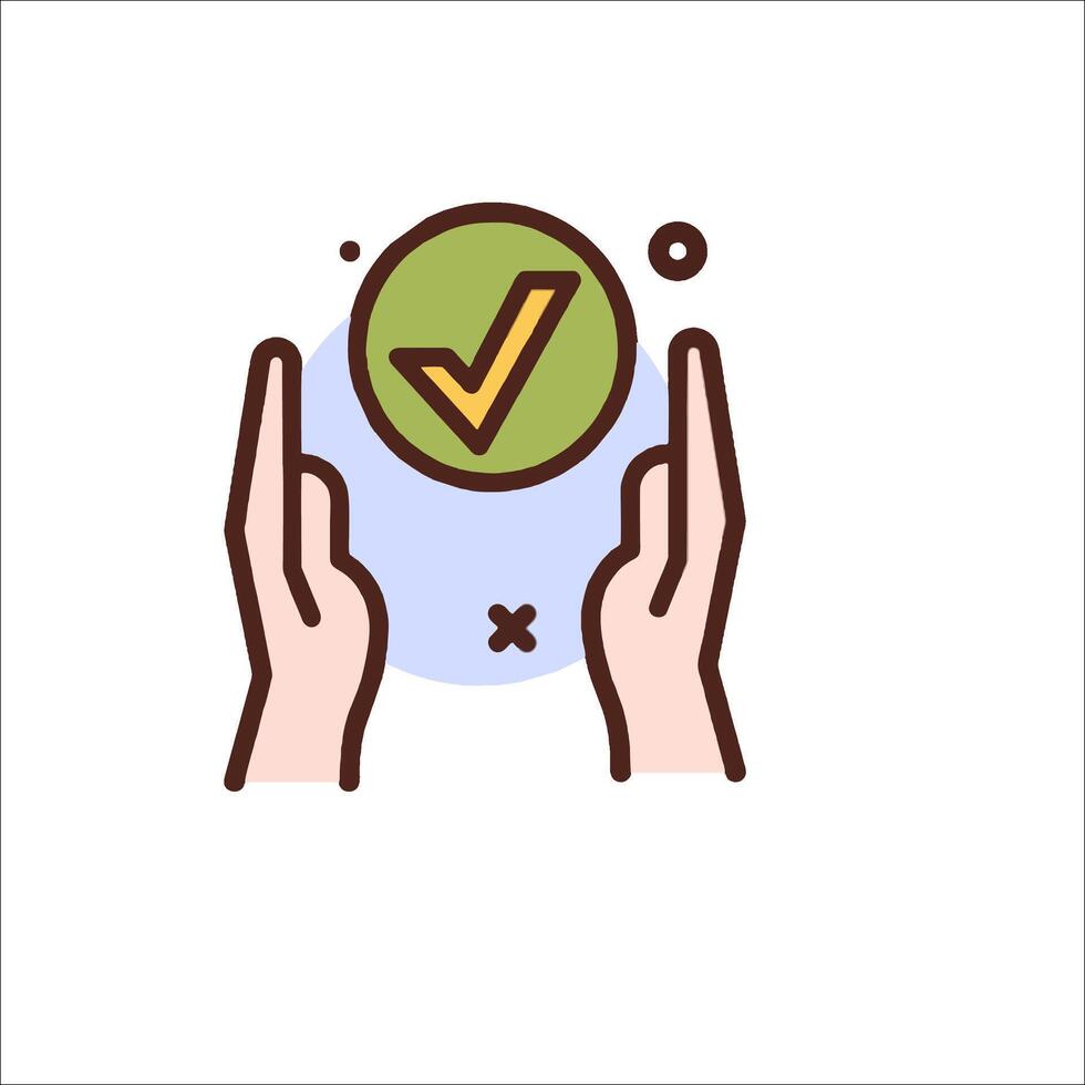 A hand holding a check mark on a white background vector