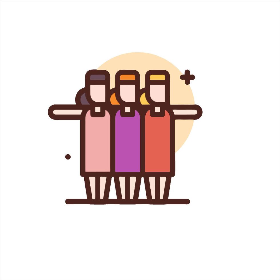 Three women standing together with their arms around each other vector