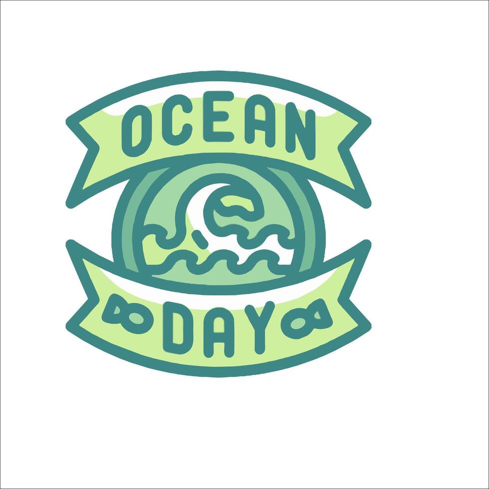 Ocean day badge with a green ribbon and waves vector