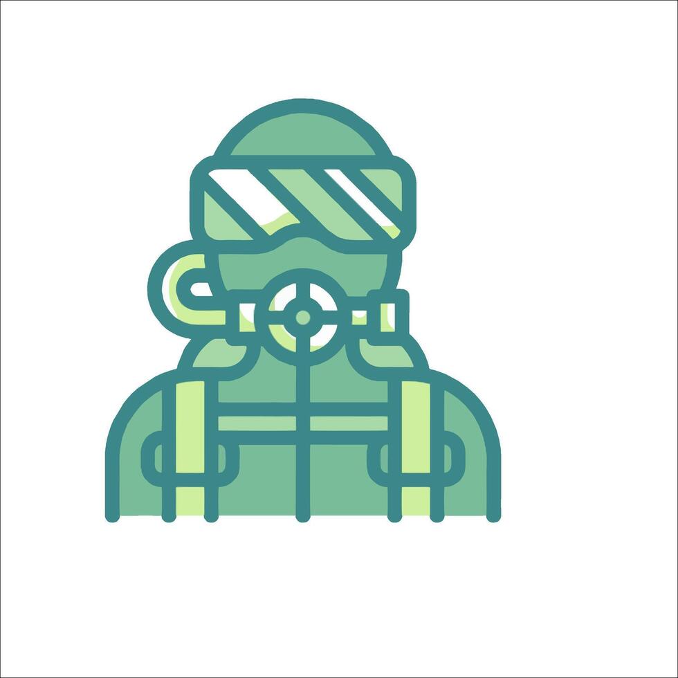 A green and white icon of a man wearing a helmet vector