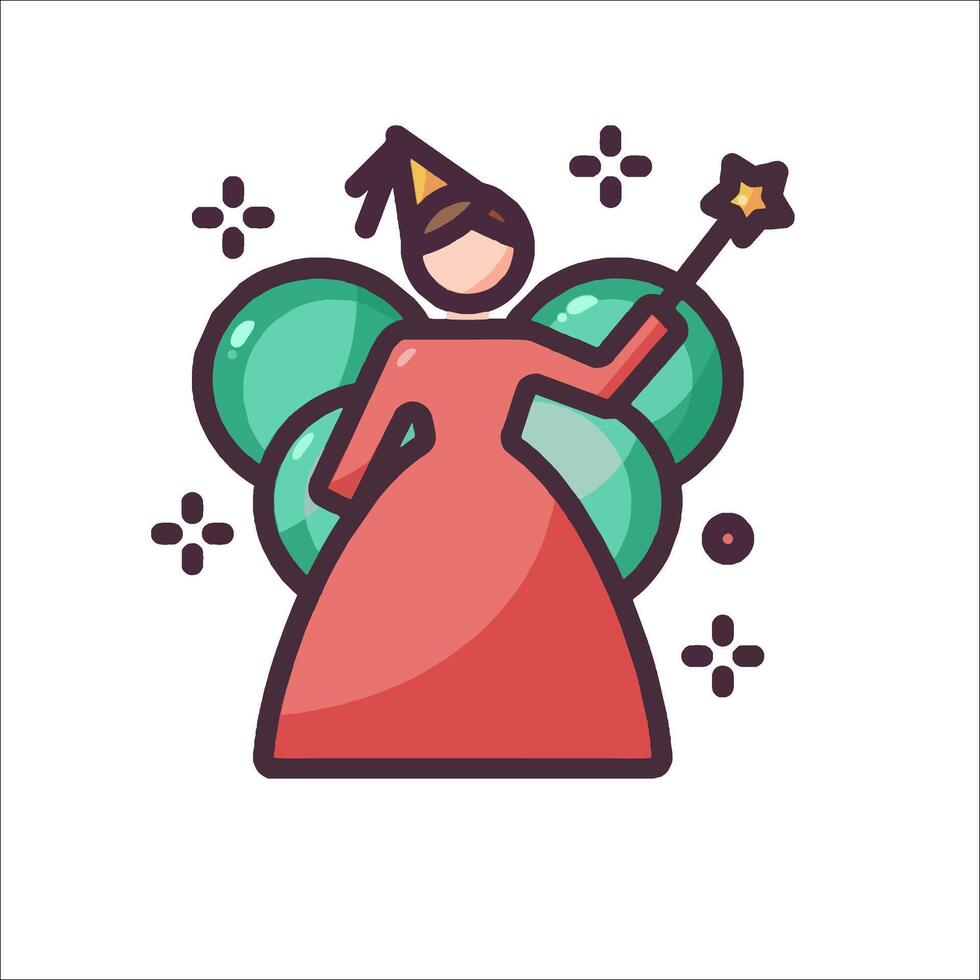 A cartoon character holding a wand and wearing a red dress vector