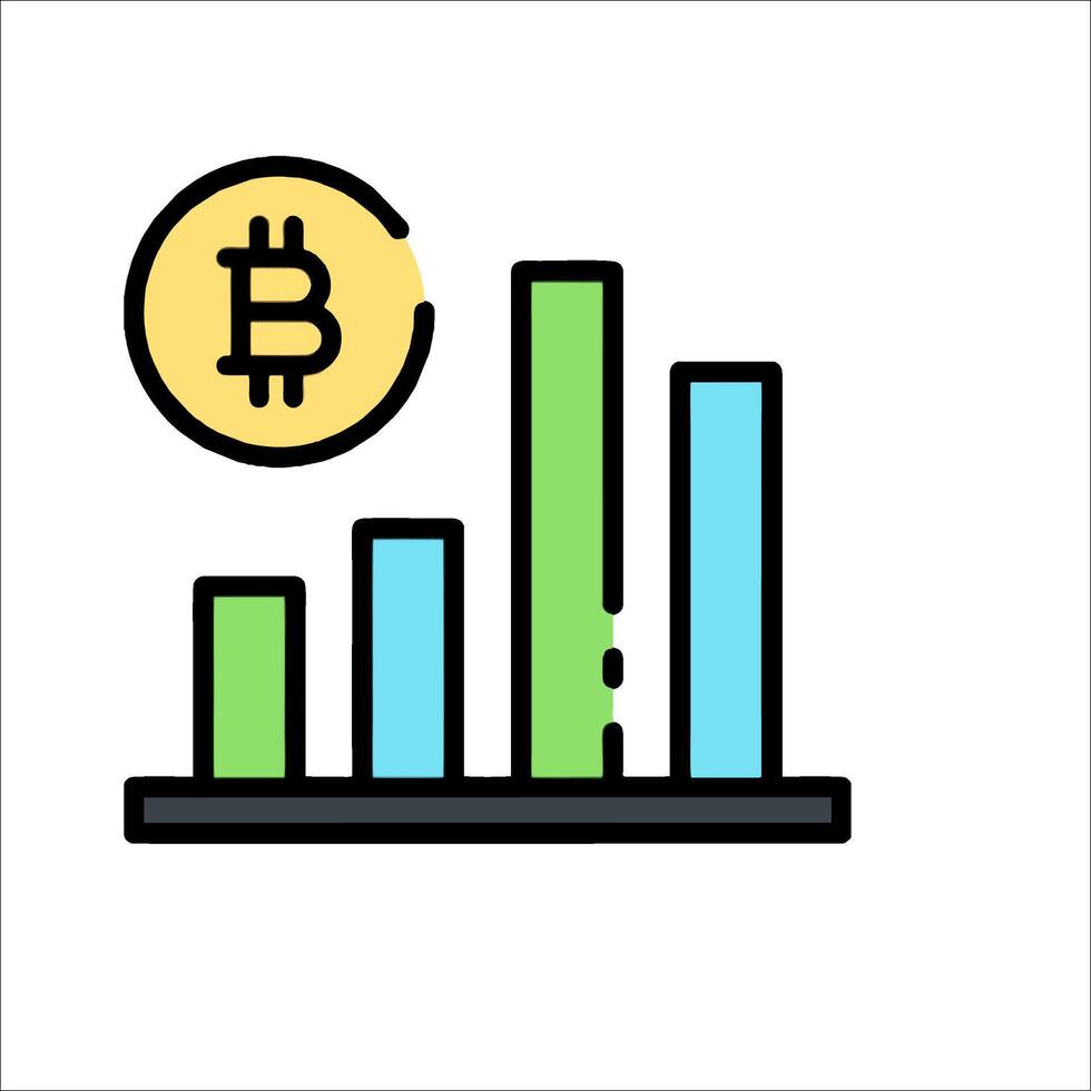 Bitcoin graph icon with a bar chart vector