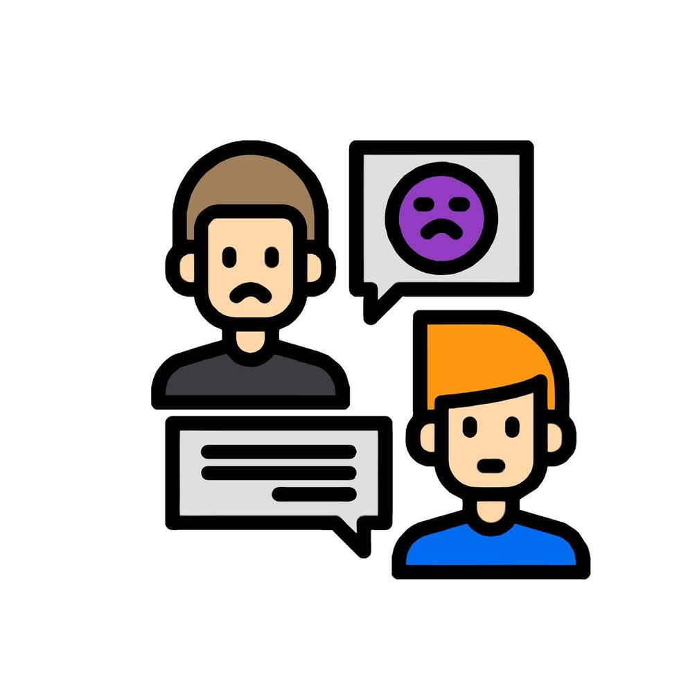 Two people with speech bubbles and one with a sad face vector