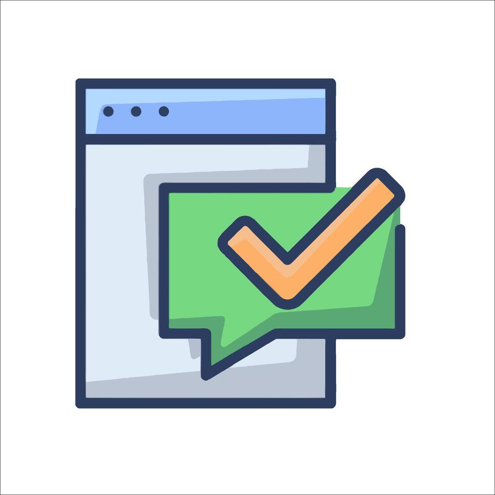A check mark and a green tick on a computer screen vector
