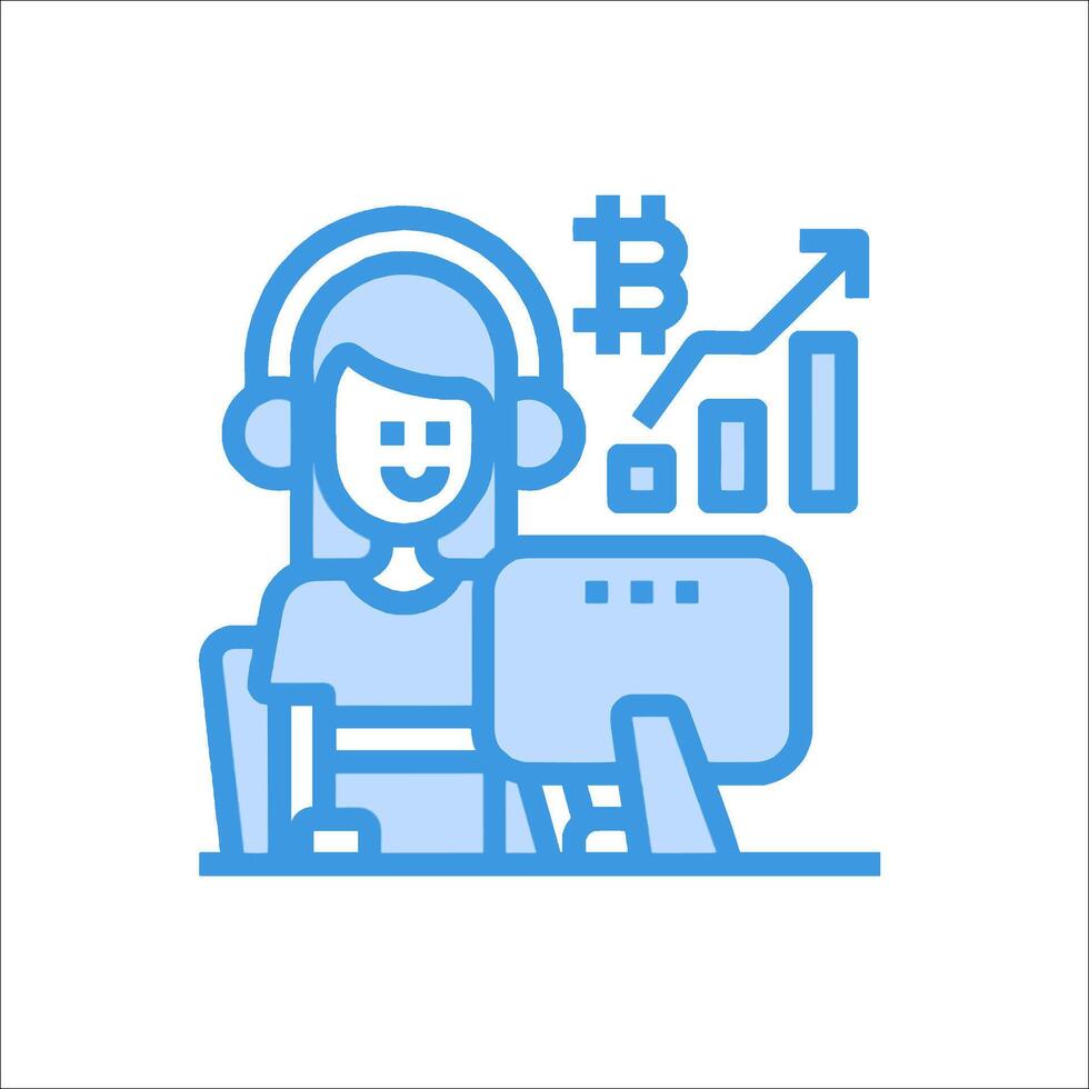 A woman in headphones is working on a computer vector