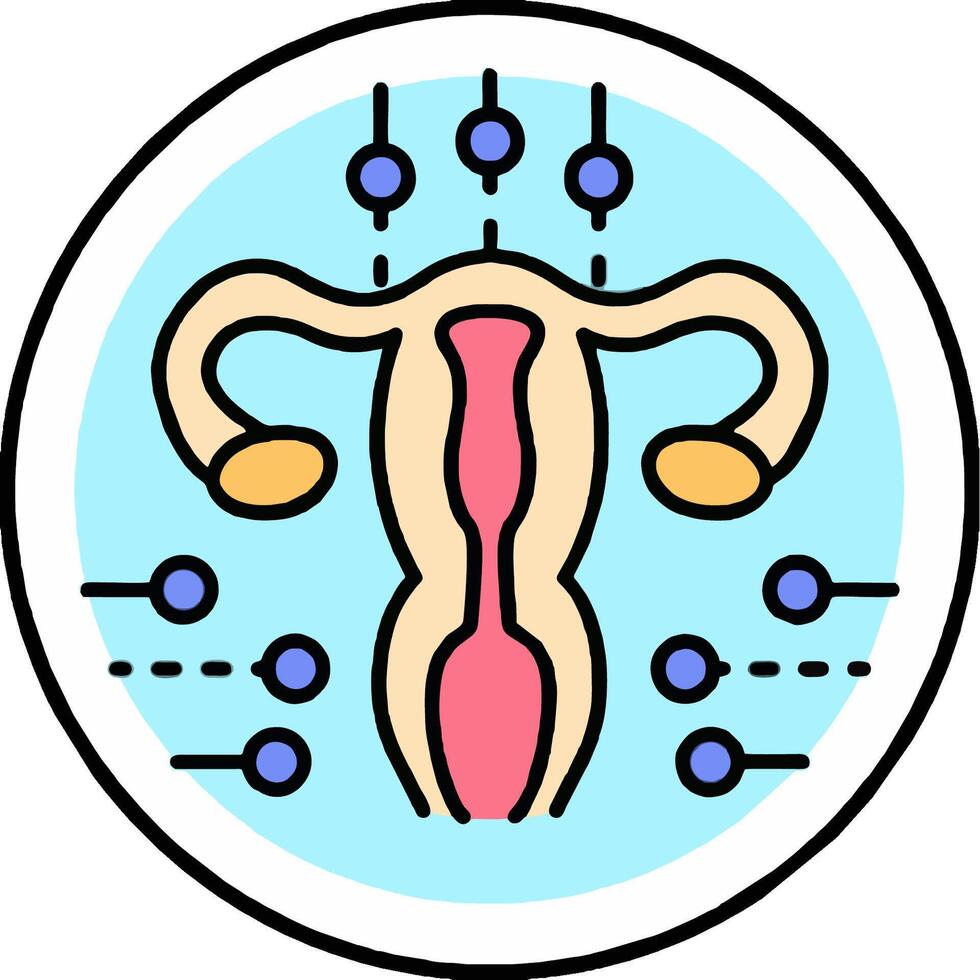 The uterus is shown in a circle with dots around it vector