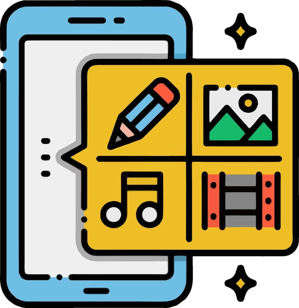 A phone with a note, music, and other items vector