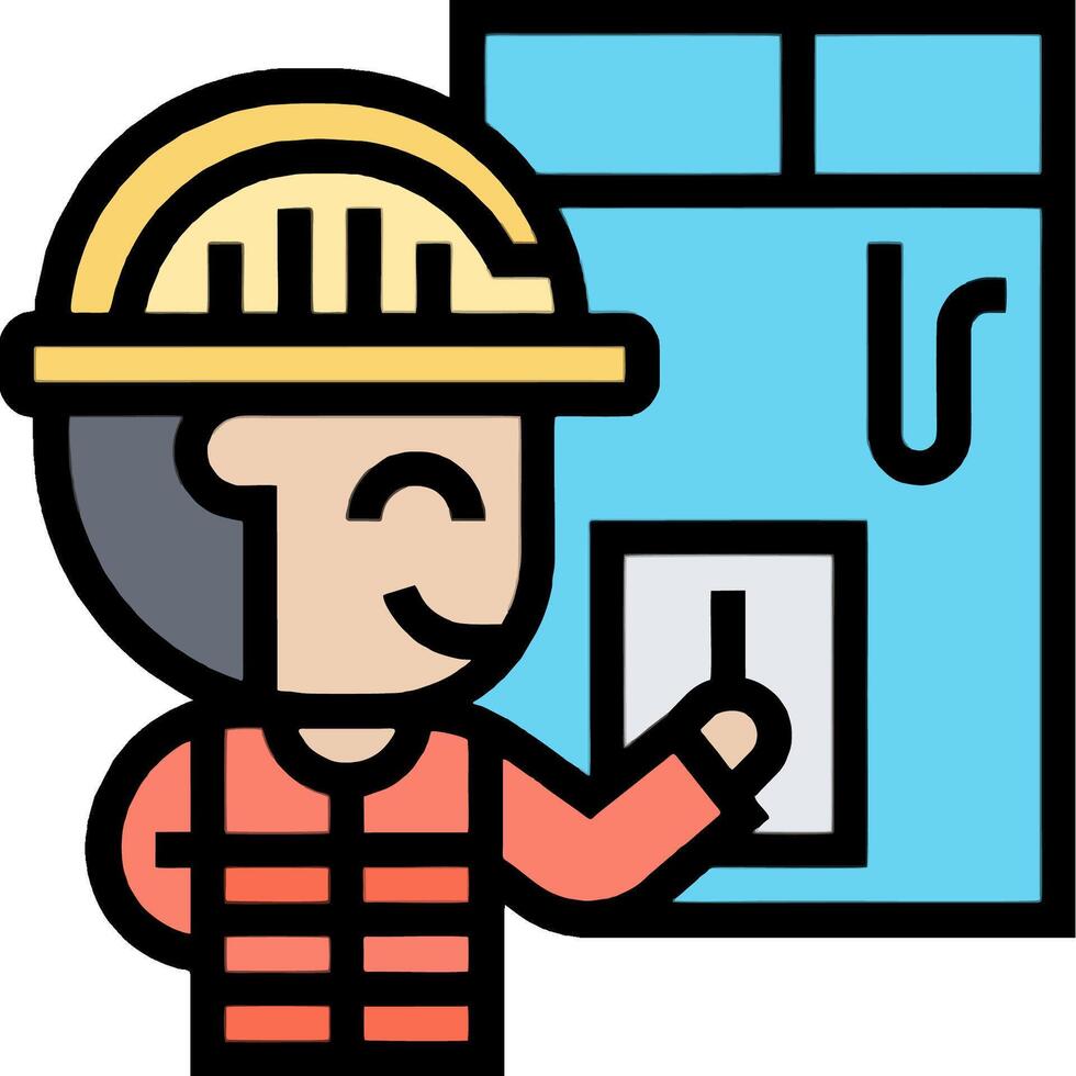 A cartoon man in a hard hat and helmet holding a light switch vector