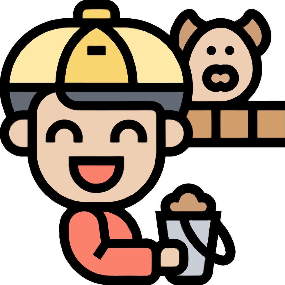 A cartoon man holding a bucket and a pig vector