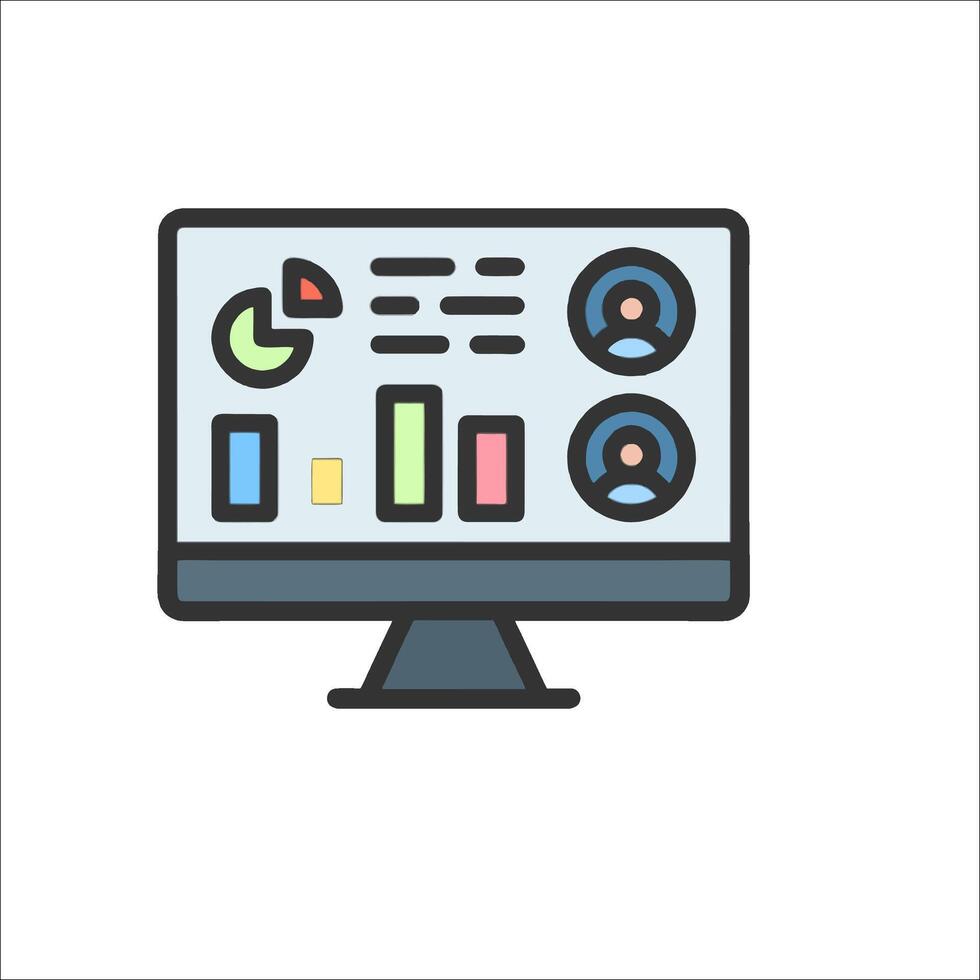 A computer monitor with a graph on it vector