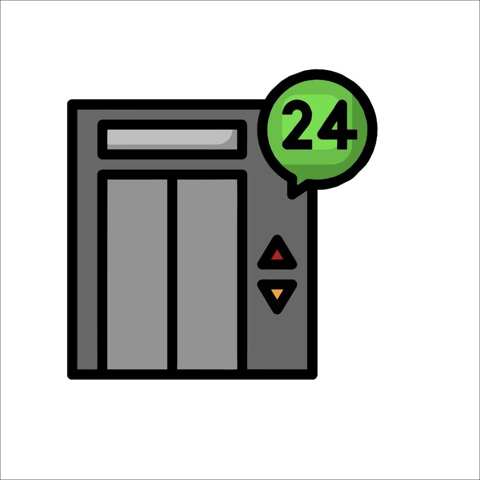 A black and green elevator with a 24 sign on it vector