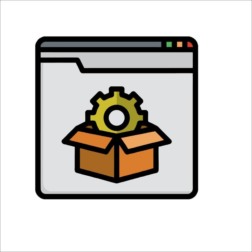 A box with a gear in it and a computer icon vector