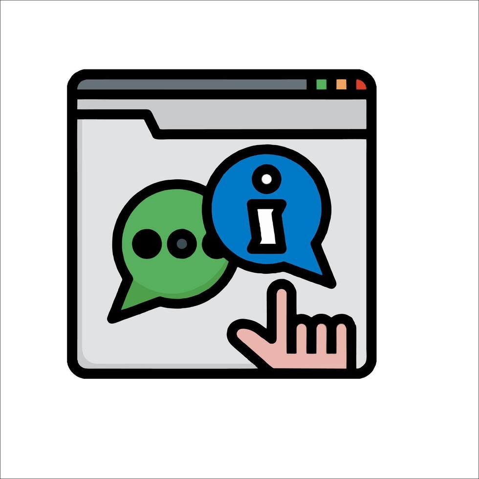 A hand pointing to a chat box with a speech bubble vector