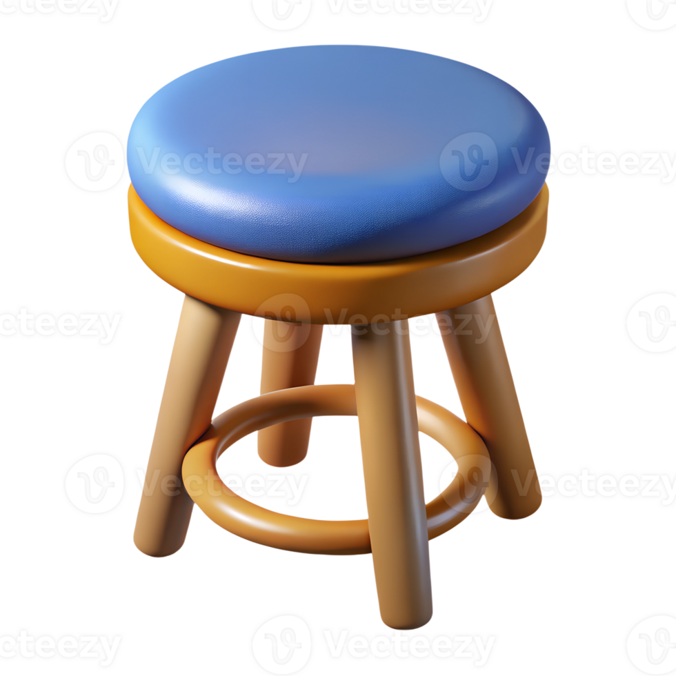 Stool 3d illustration isolated on the transparent background. Living room interior furniture design element png