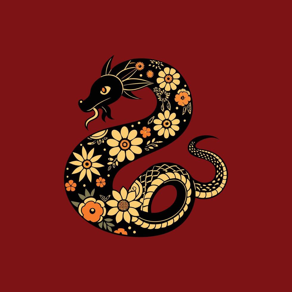 Zodiac Snake Floral Pattern Body Decoration vector