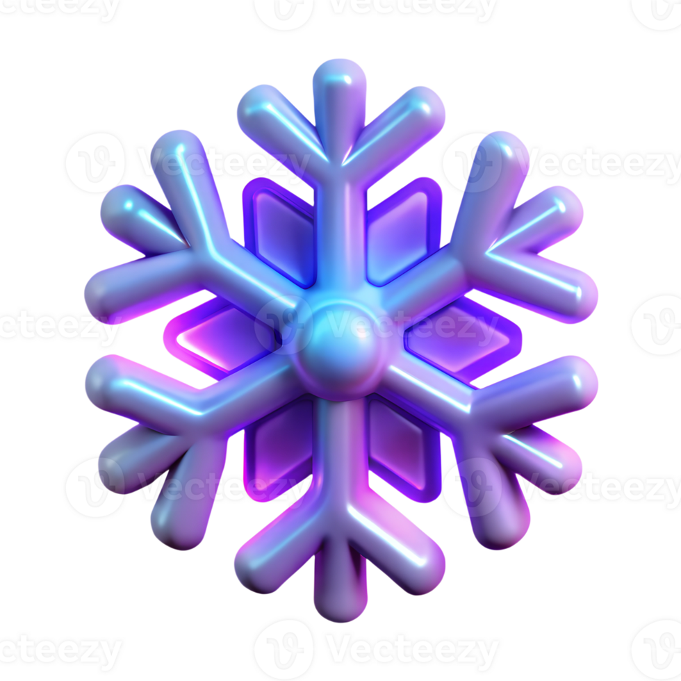 Snowflake with neon glow christmas design element 3d illustration isolated on the transparent background png
