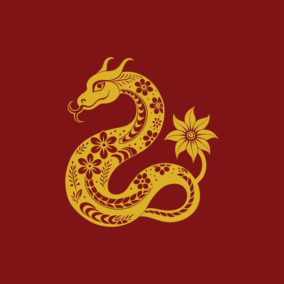 Zodiac Snake Floral Pattern Body Decoration, Chinese New Year, Year of The Snake 2025 vector