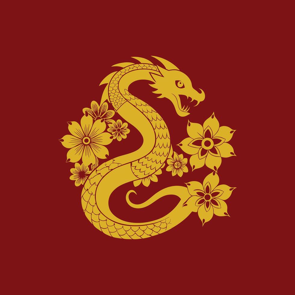 Zodiac Snake Floral Pattern Body Decoration, Year of The Snake, Chinese New Year 2025 vector