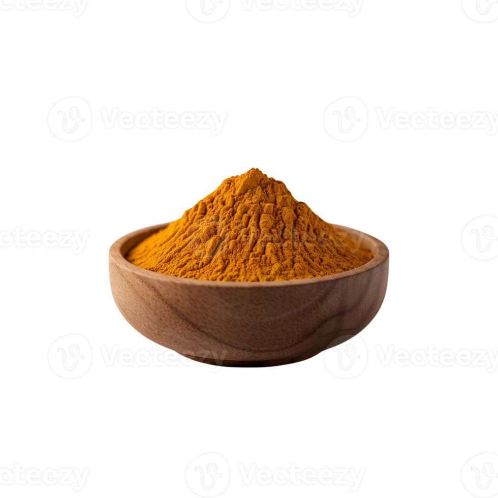 Image of a wooden bowl packed with turmeric, captured head-on png