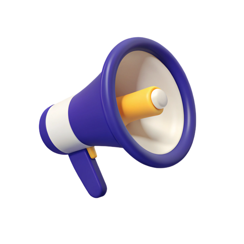 Blue and white megaphone Isolated on a transparent background png