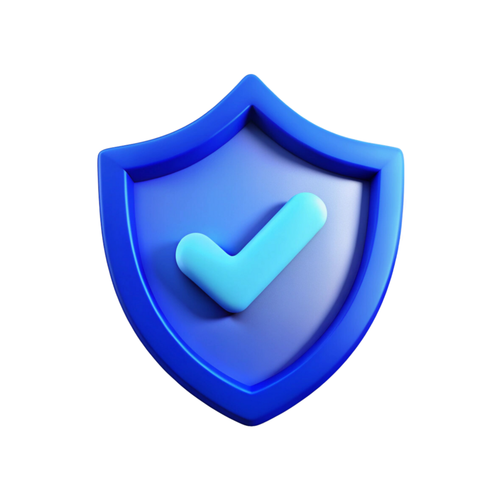 Stylish blue shield with a check mark on it png