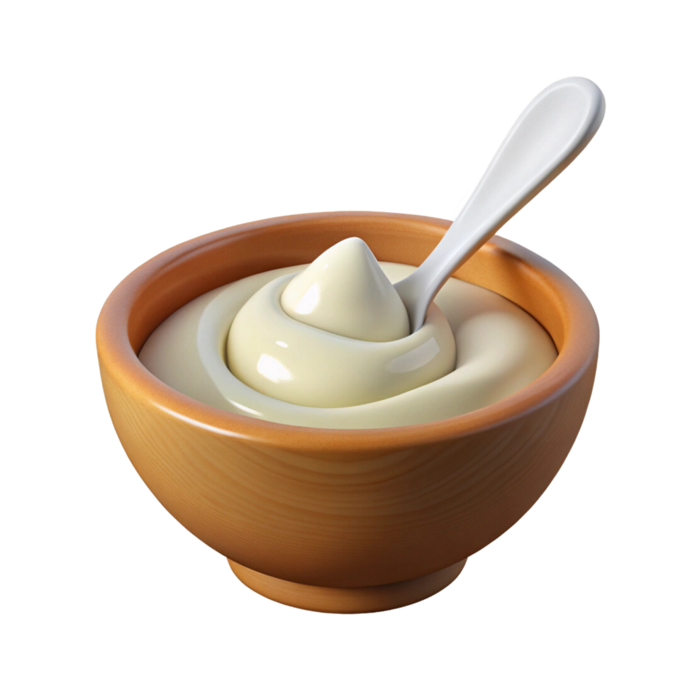 Yogurt in a bowl with spoon with transparent background png