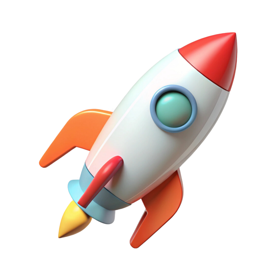 A 3d cartoon rocket ship on a transparent background png