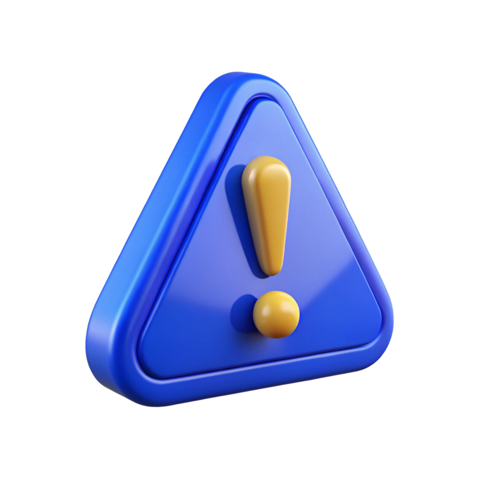 3d blue triangle with an exclamation sign on it png