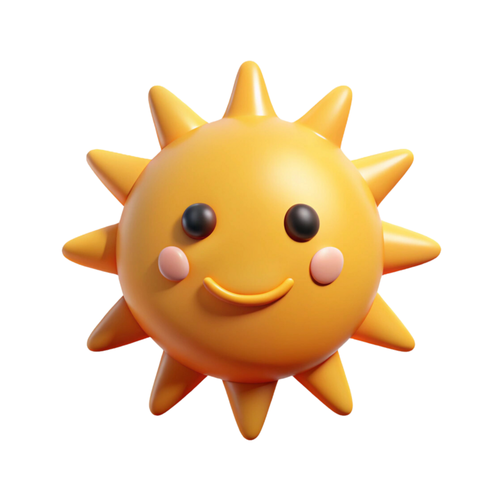 A 3d cartoon sun with a smile on its face png