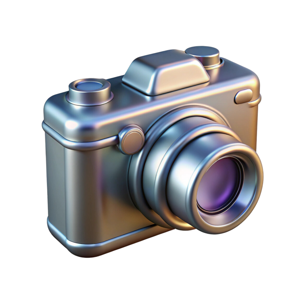 A silver camera with transparent background png