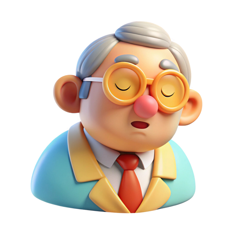 An 3d old man with glasses and a tie png