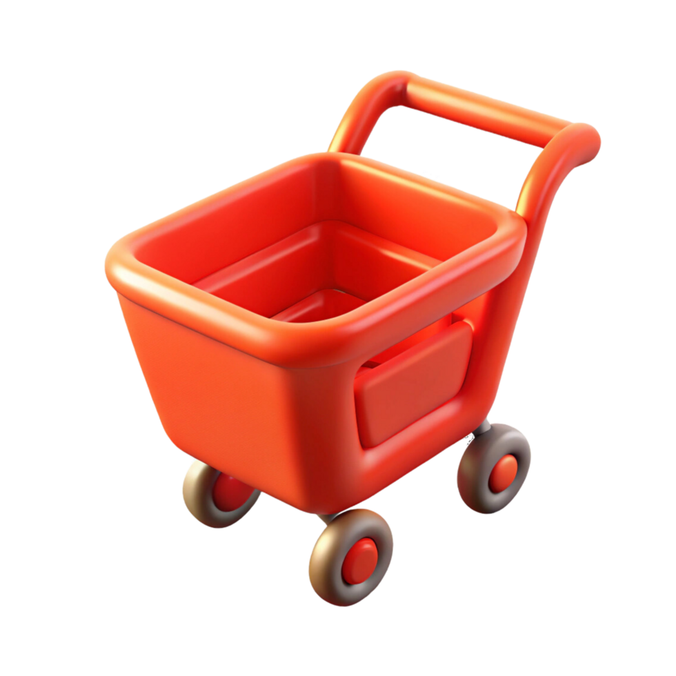 3d red shopping cart on a transparent background png