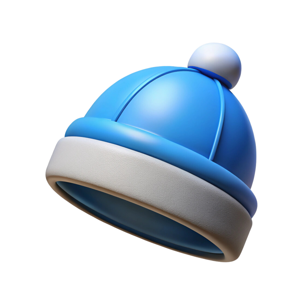 A 3d blue hat with a white ball on top png