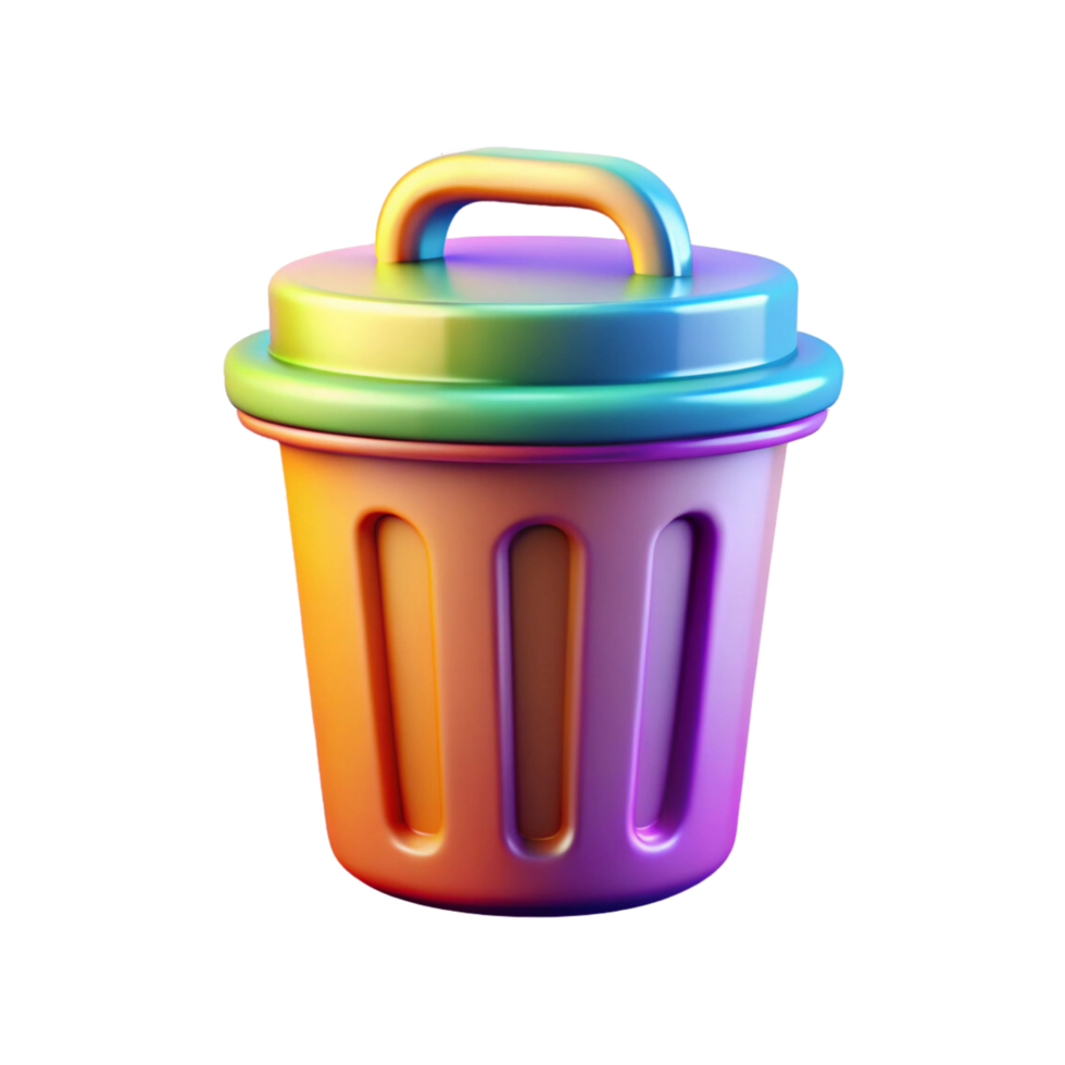 A trash can with a rainbow color png